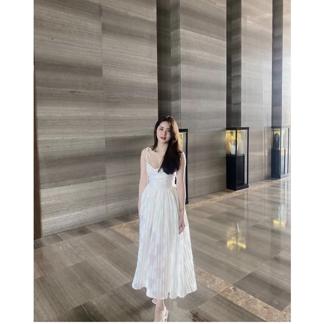 ĐẦM MIDI TRẮNG 2S CỘT VAI DẬP LY THÂN