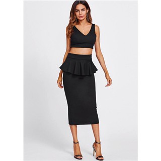 Chân váy công sở váy peplum bigsize CRPLV24 màu đen dài 63cm [size từ 48-85kg]