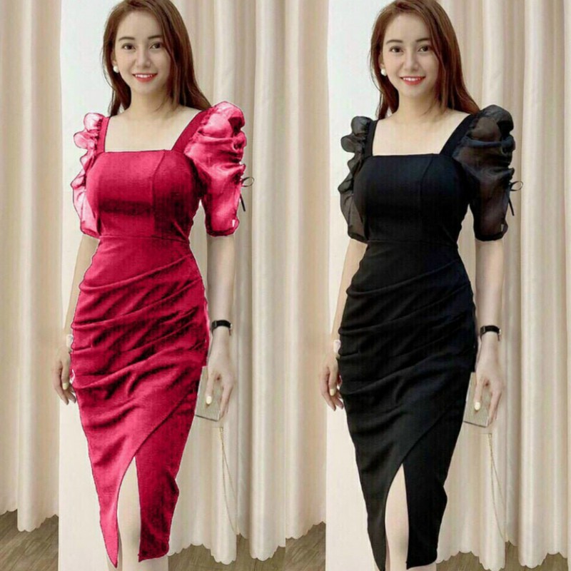 Đầm Ôm Cổ Vuông Xẻ Trước Hàng Thiết Kế Sang Trọng - YB20662