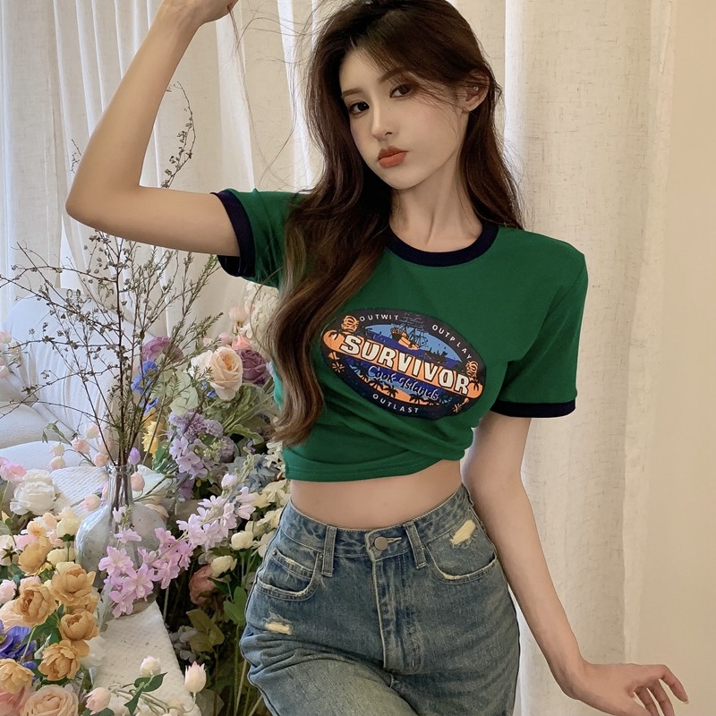 Áo Croptop Tay Ngắn Dáng Ôm Thời Trang Cho Nữ