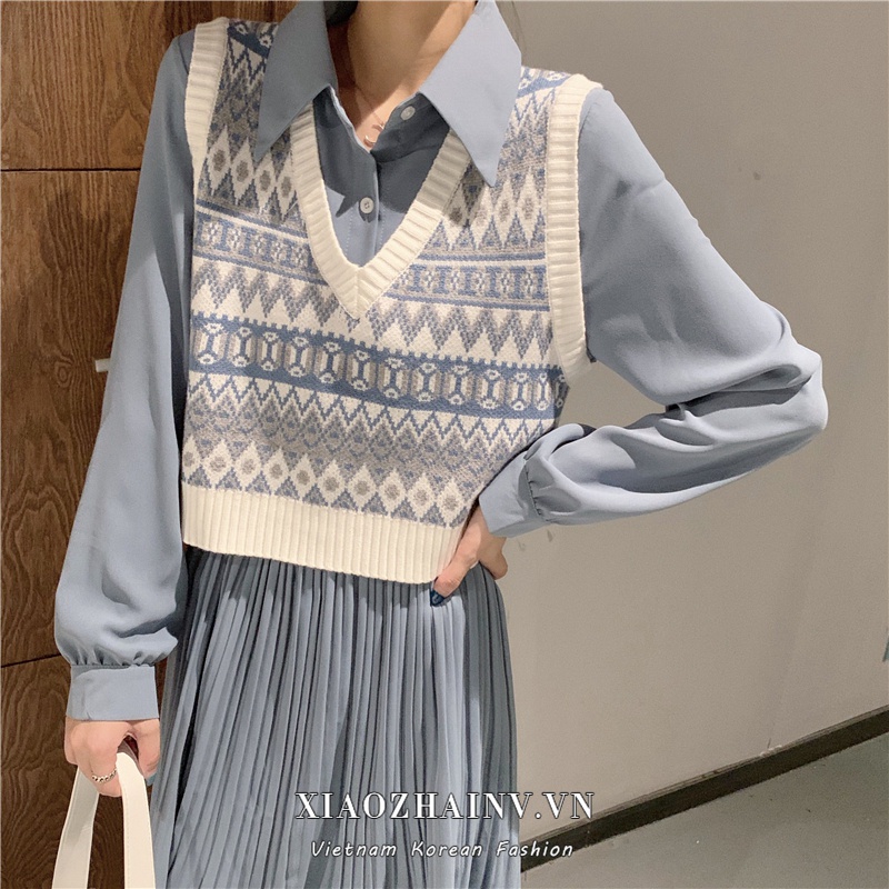 Xiaozhainv Áo Croptop Dệt Kim Không Tay Phong Cách Retro Thời Trang Hàn Quốc Cho Nữ 2 Màu Lựa Chọn