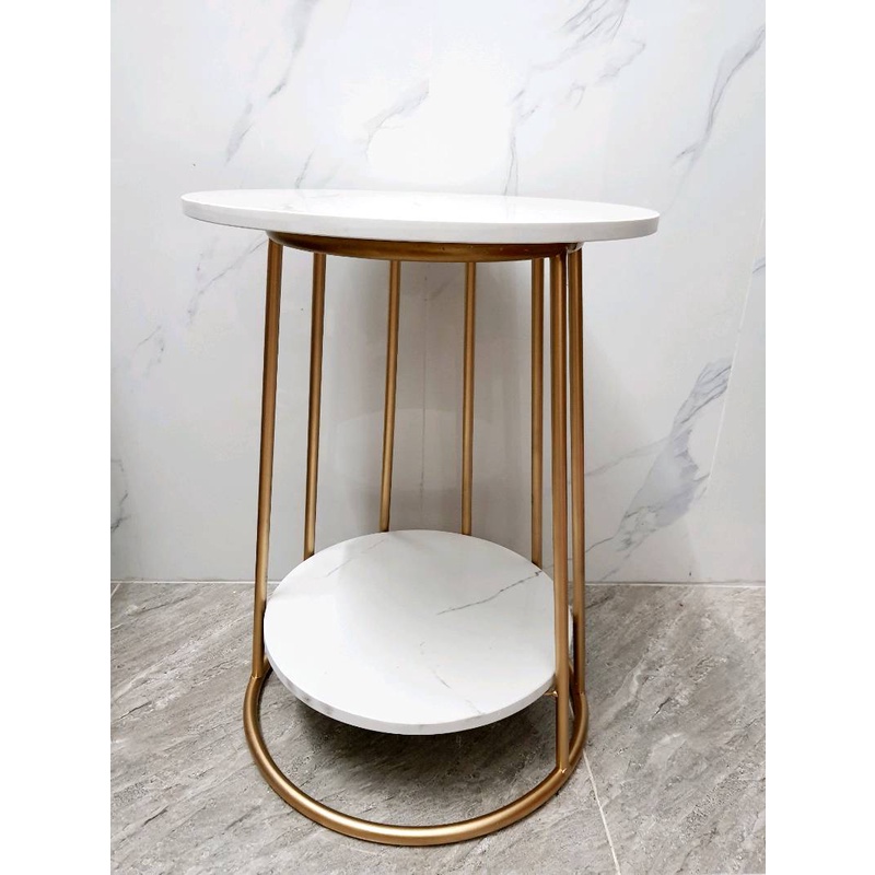 Bàn trà chân sắt mặt đá 2 tầng phong cách Bắc Âu phù hợp phòng khách, phòng ngủ, Kệ trang trí cửa hàng - Mituhome