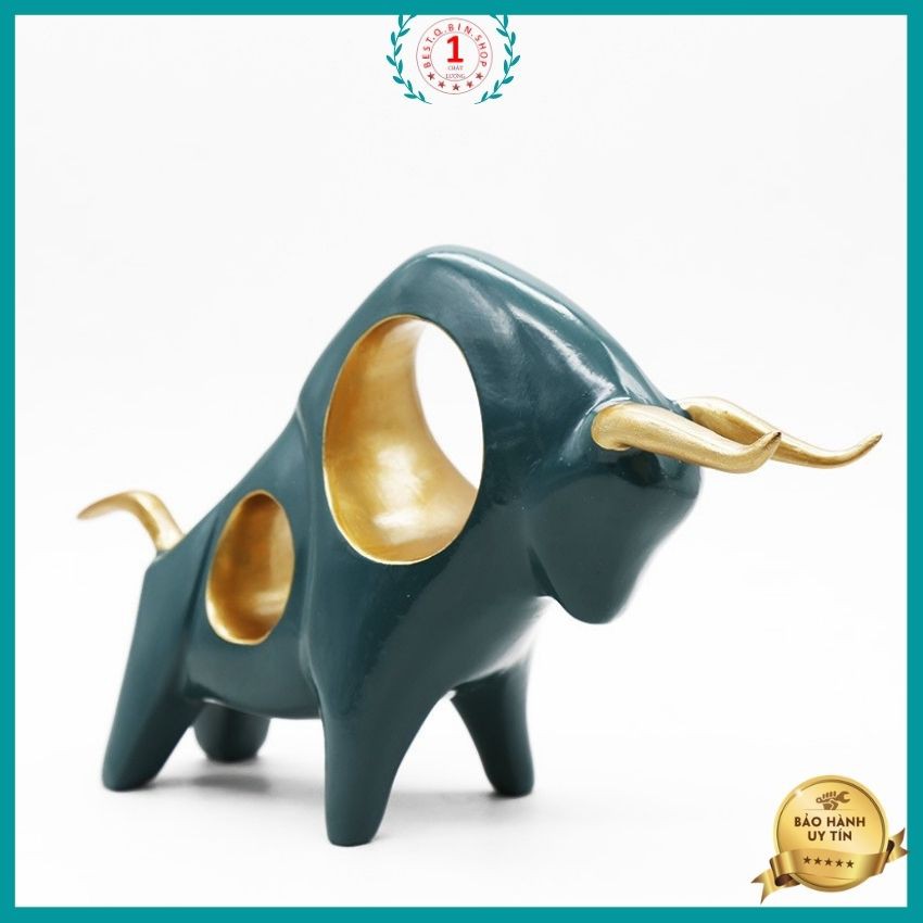 Cặp tượng decor mô hình bò tót húc thể hiện sức mạnh ý chí quyết tâm , vật phẩm trang trí trong nhà sang trọng hiện đại