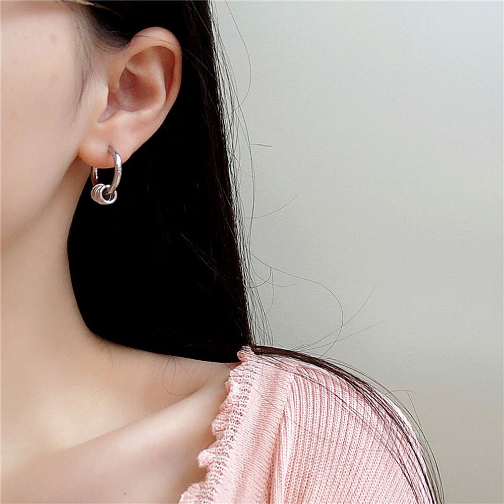 Bông tai hình tròn bằng thép không gỉ nhiều màu phong cách Hàn Quốc cổ điển thời trang cho nữ