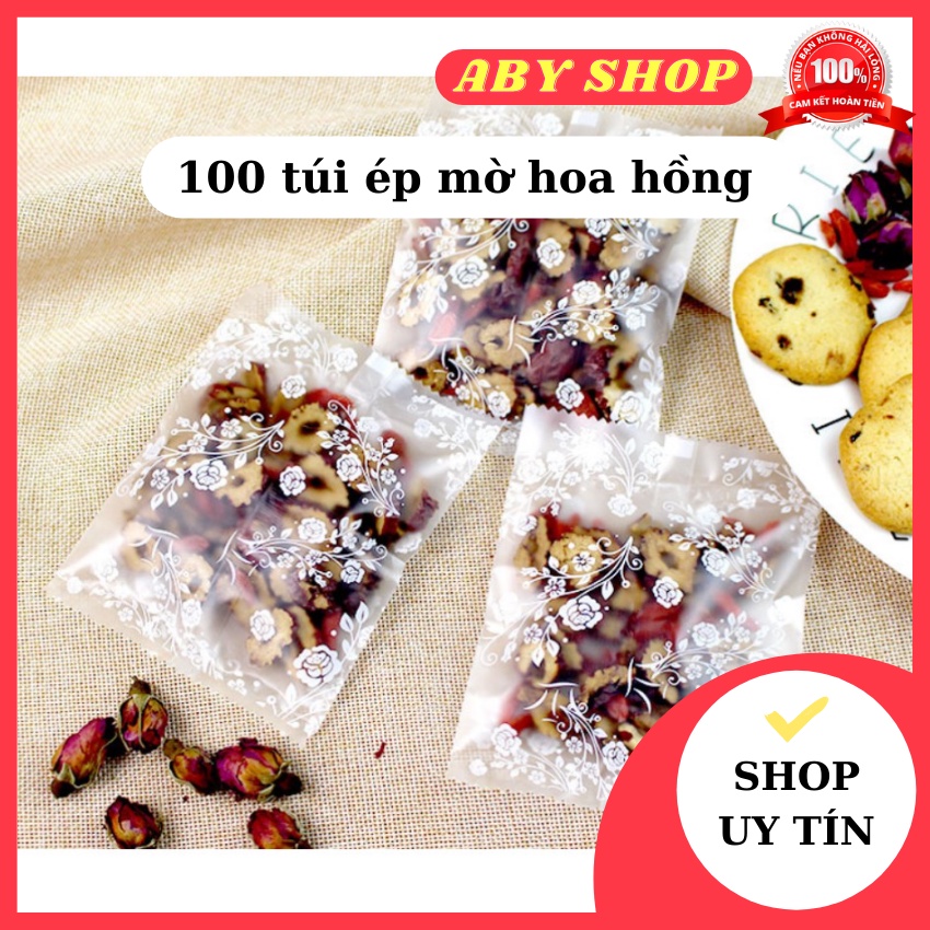 100 túi ép mờ hoa hồng ⚡ HÀNG LOẠI 1 ⚡ túi ép bánh hình họa tiết hoa hồng sắc nét