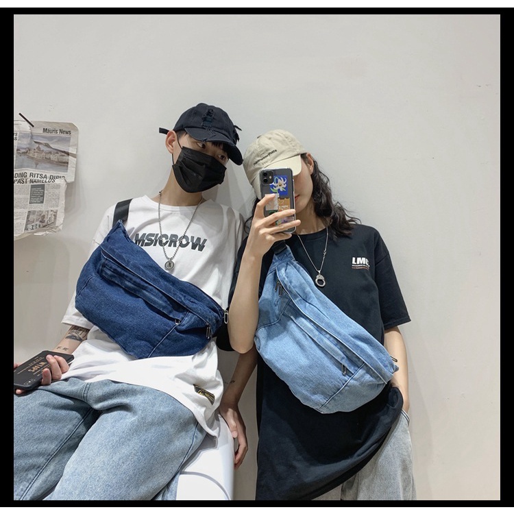 Túi Đeo Chéo Ngực Chất Liệu Denim Sức Chứa Lớn Phong Cách Harajuku Hàn Quốc Mới 2022 Cho Nam Nữ