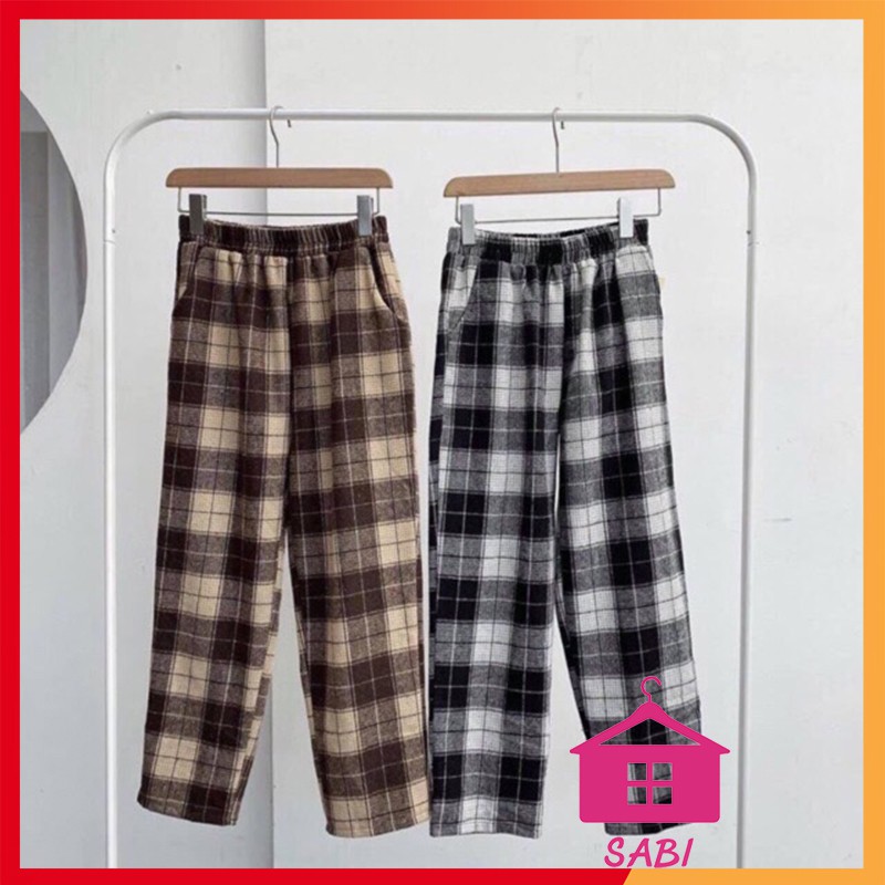 [GIÁ SỈ] Quần kẻ karo to mẫu mới ống rộng 3 màu đi chơi mặc nhà FREE SIZE DƯỚI 65kg - Quần baggy nữ SABI SHOP | BigBuy360 - bigbuy360.vn
