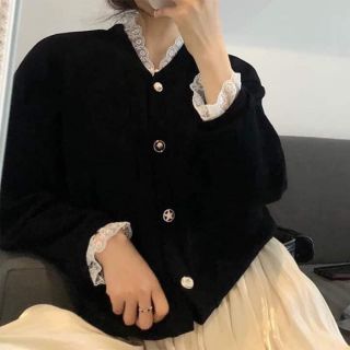 Áo Cardigan đen viền ren tiểu thư