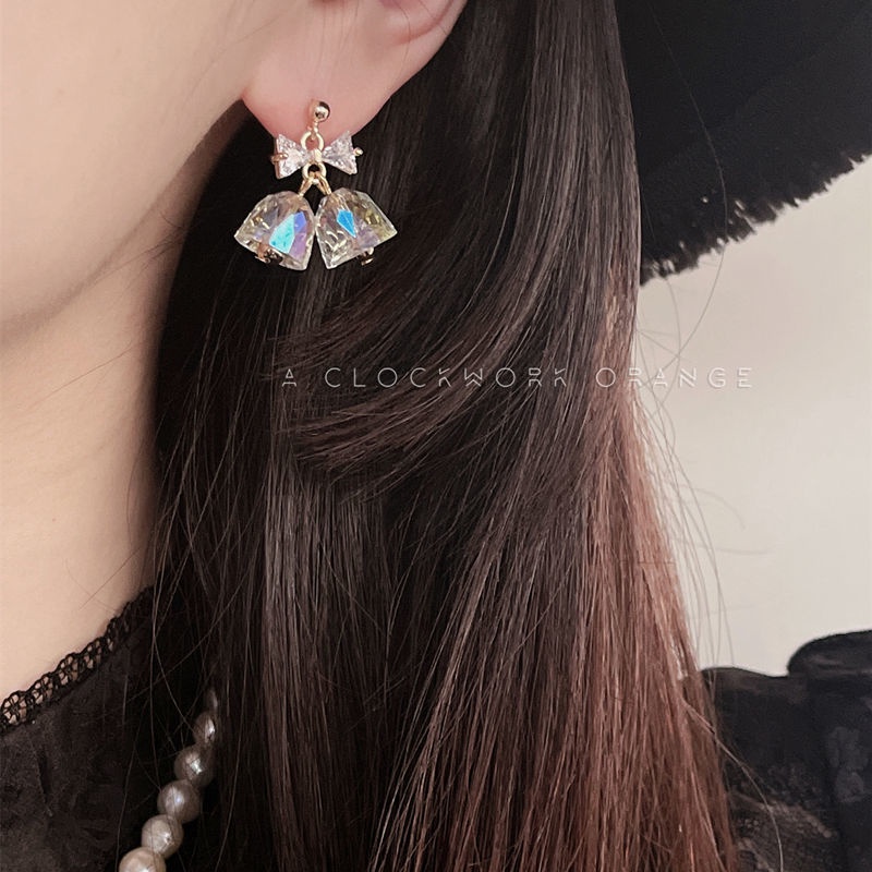 Khuyên Tai Hình Nơ Trong Suốt Tráng Men Dễ Thương 2022