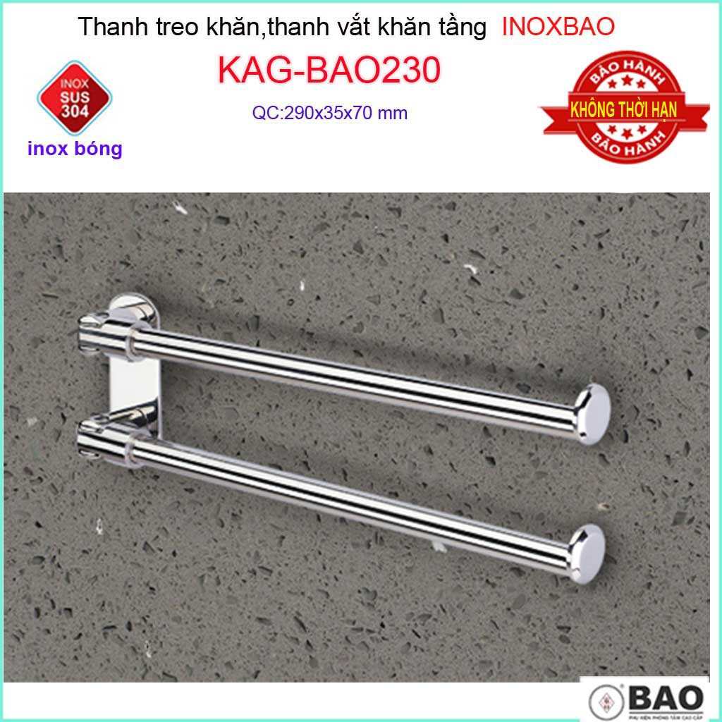 Thanh máng khăn Inox Bảo, thanh treo khăn inox 304, vắt khăn SUS304 KAG-BAO230