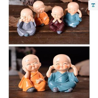 Bộ tứ tượng chú tiểu dễ thương để xe ô tô để bàn từ Khodaumoisi