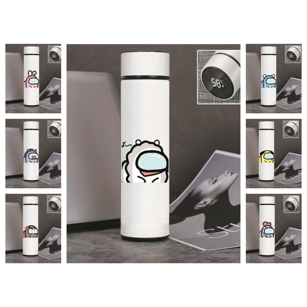Bình Giữ Nhiệt Among Us bản BTS Chibi Lõi INOX có nắp báo nhiệt độ