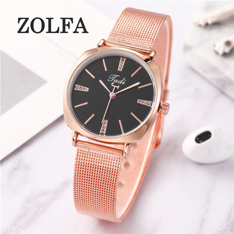 ZOLFA Fashion Rose Gold Mesh Belt Ladies Watches Luxury Rhinestone Women Quartz Wrist Watch Analog Clocks Womens Dress Gift Watches Đồng hồ nữ