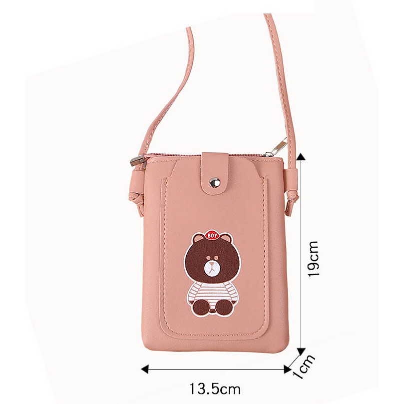 Túi nữ mini đựng điện thoại đeo chéo thời trang dọc nắp hình gấu nâu K501 Shalla