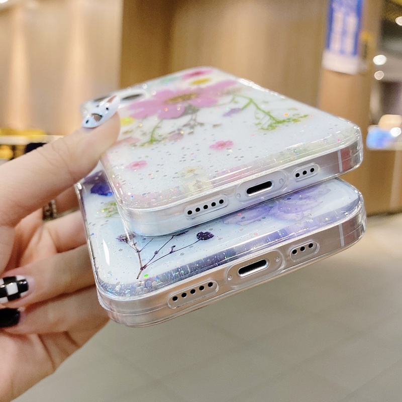 Ốp Điện Thoại TPU Cứng Họa Tiết Hoa Lấp Lánh Cho iPhone 14 13 12 11 Pro Max Mini XS XR X 8 7 6 6S Plus + SE 2020