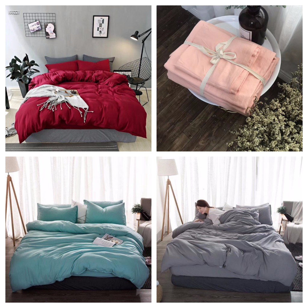 Trọn Bộ Chăn Ga Gối Đũi Cotton Thoáng Mát 1 Màu  Màu XANH THAN