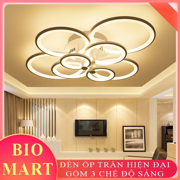 Đèn Ốp Trần Trang Trí - Đèn Âm Trần Cánh Tròn Olympic, Gồm 3 Chế Độ Ánh Sáng, Có Điều Khiển Từ Xa Tiện Dụng – BIO100