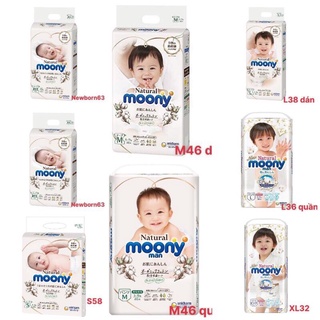 Bỉm Moony Natural nội địa nhật quần/dán size NB90/S82/M58/L44/XL38