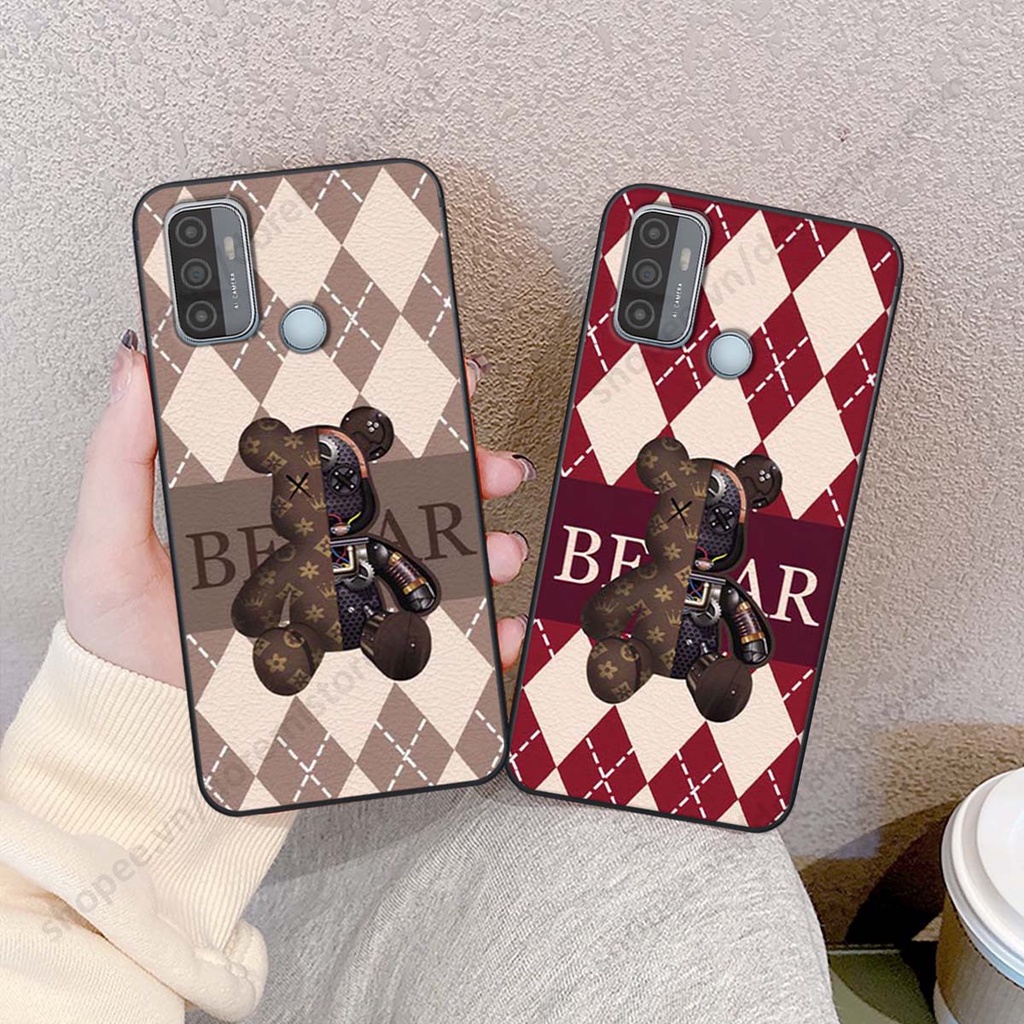 Ốp lưng Oppo A53 hình gấu bear, kaws họa tiết trắng đen black white thời trang