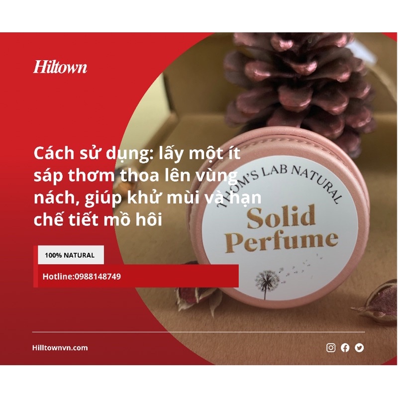 Nước hoa khô tinh dầu thiên nhiên Hiltown, các dưỡng chất trong sáp còn giúp dưỡng da mềm mại, lưu hương 12 giờ 10g