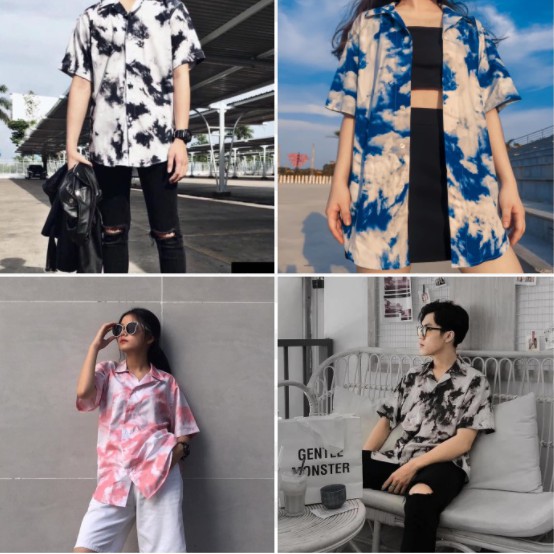 Sơmi Vân Mây Cloud Fulltag Loang Tặng giấy thơm - Tay Ngắn [ Form UNISEX ] - A1 | BigBuy360 - bigbuy360.vn