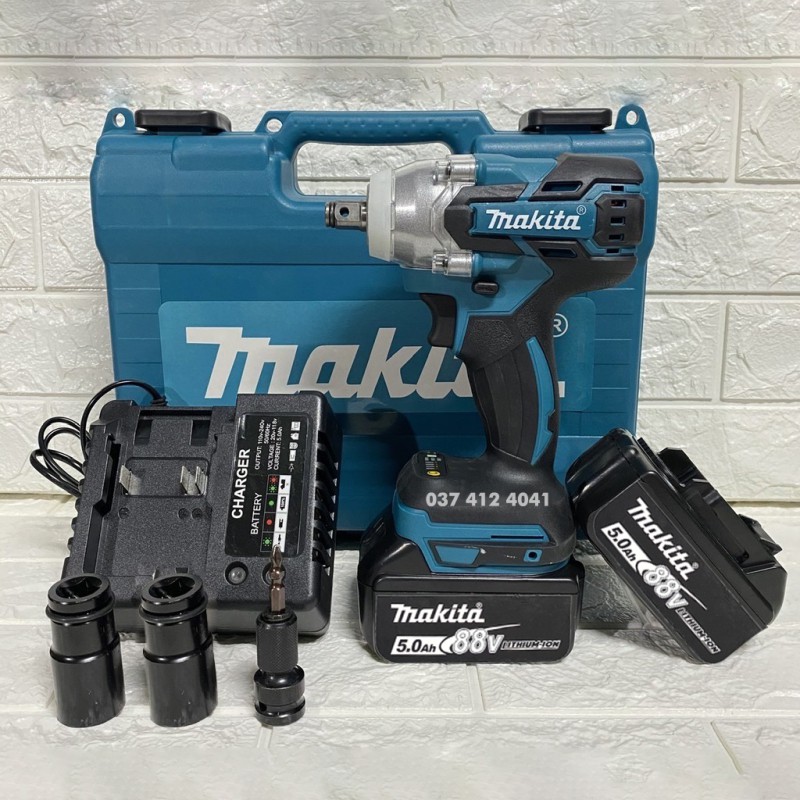 MÁY SIẾT BULONG MAKITA, BẮN VÍT TÔN ,KHÔNG CHỔI THAN LOẠI 2 PIN TẶNG KÈM 6 KHẨU