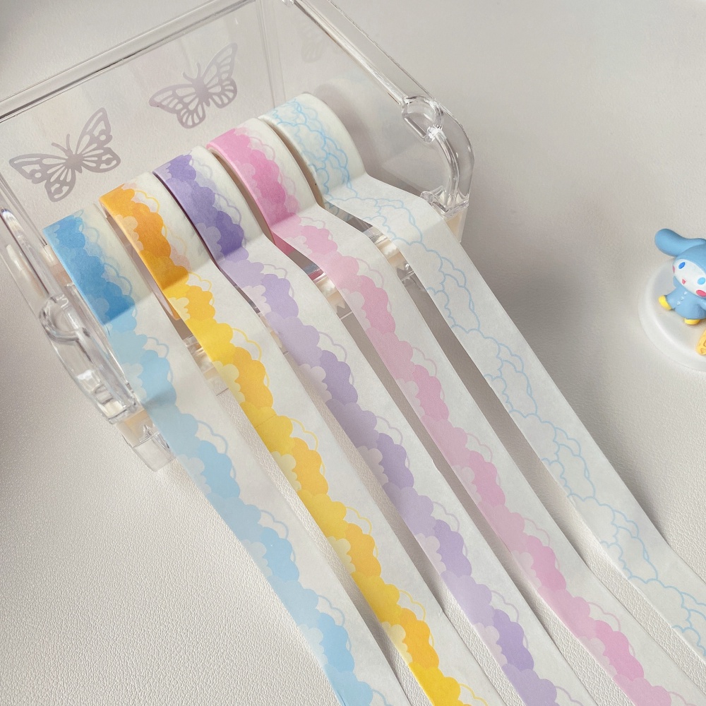 Cuộn băng dán washi hình đám mây nhiều màu sắc dùng trang trí sổ tay