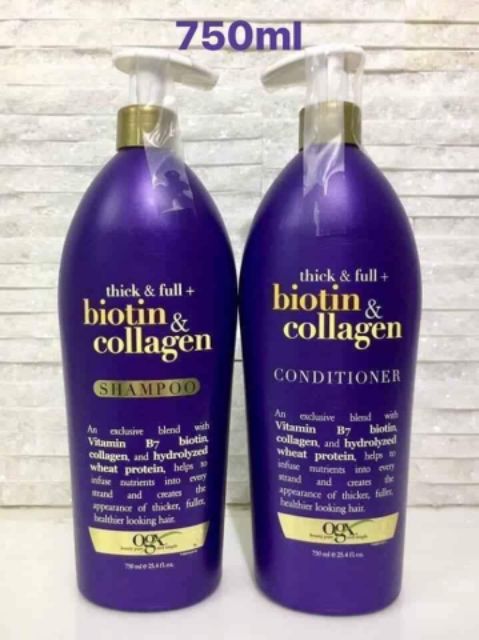 Bộ DẦU GỘI - DẦU XẢ OGX Thick and Full Biotin and Collagen