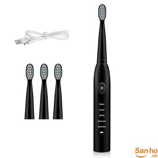 Bàn Chải Đánh Răng Điện Sonic 5 Chế Độ Rung Kèm 4 Đầu Chải Tiện Lợi