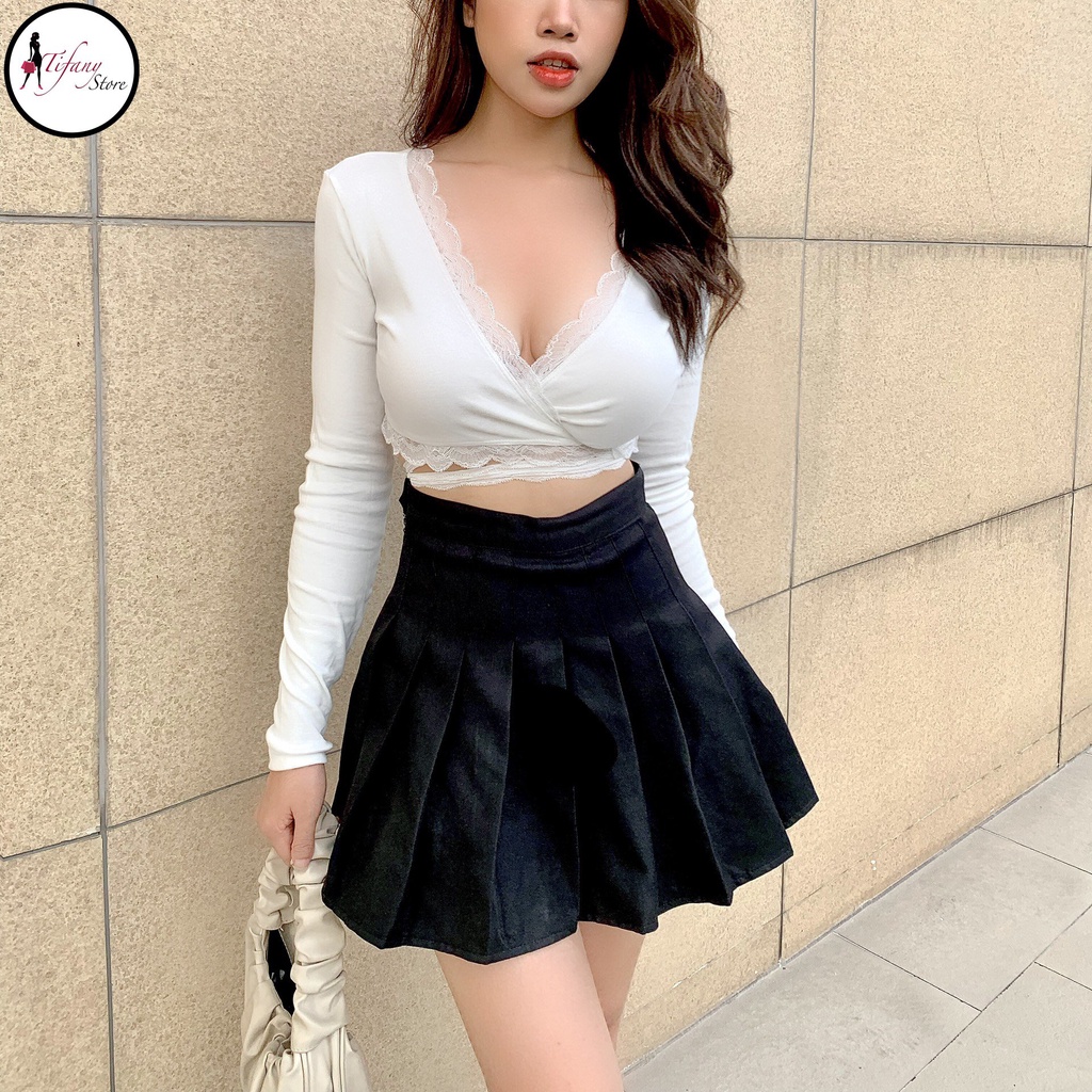 Áo Croptop Viền Bèo Tay Dài Cột Dây Eo Big Size Dưới 80Kg Chất Thun Màu Trắng "REN"