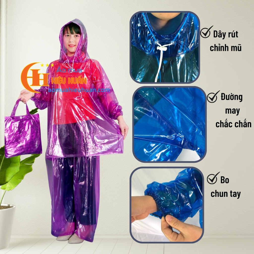 Áo Mưa Bộ 1 Người, Áo Mưa Trong Suốt PVC dẻo Aomuahieuhuan