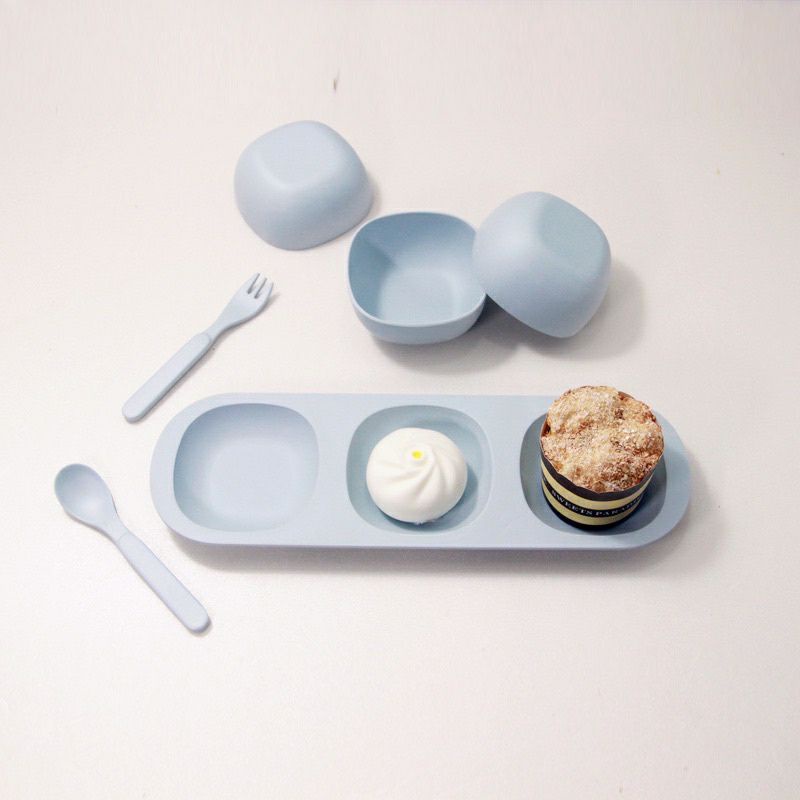 Set khay bát thìa dĩa sợi tre 6 món cho bé ăn dặm, siêu xinh và tiện lợi