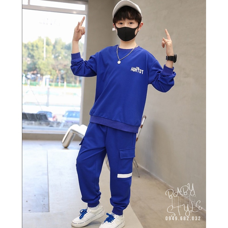 Bộ quần áo thu đông bé trai "HOHTOT" 14-45kg, bộ dài tay cho bé 4-14 tuổi. Vải dày dặn, co giãn tốt. B41