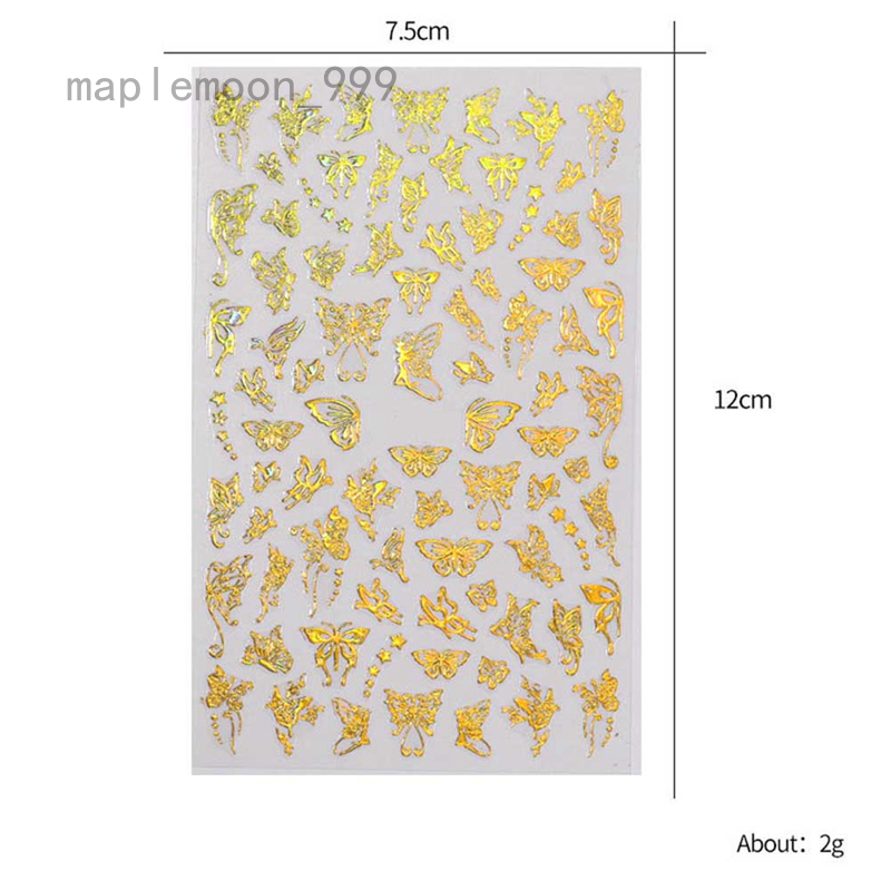 Hình Dán Móng Tay Họa Tiết Bướm 3D Óng Ánh Sắc Bạc/Vàng Kim Trang Trí Móng Nghệ Thuật