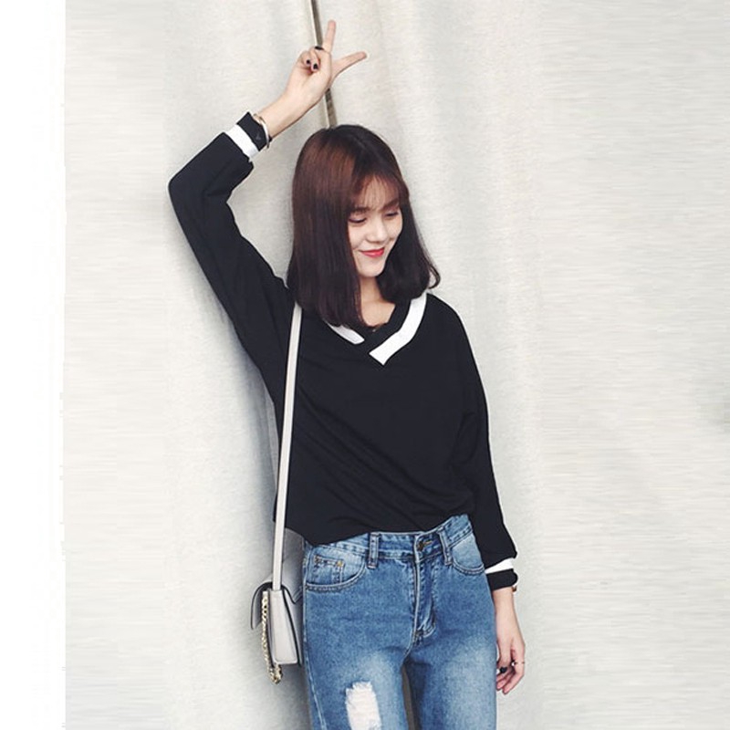 Áo kiểu IELGY tay dài cổ chữ V dáng rộng thời trang cho nữ