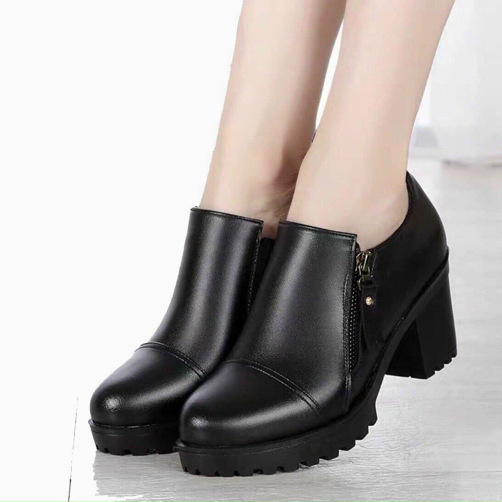 BỐT NỮ 7CM PHỐI DÂY KÉO SANG CHẢNH CHẤT DA SI ÉP MỀM CAO CẤP - BOOTS NỮ 2 MÀU ĐEN,NÂU BAO BỀN ĐẸP ( Y HÌNH)