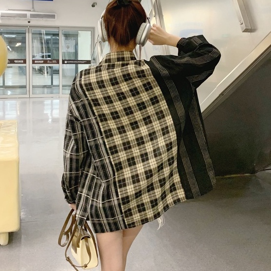 Áo sơ mi ZHELIHANGFEI tay dài dáng rộng họa tiết kẻ sọc thời trang cao cấp