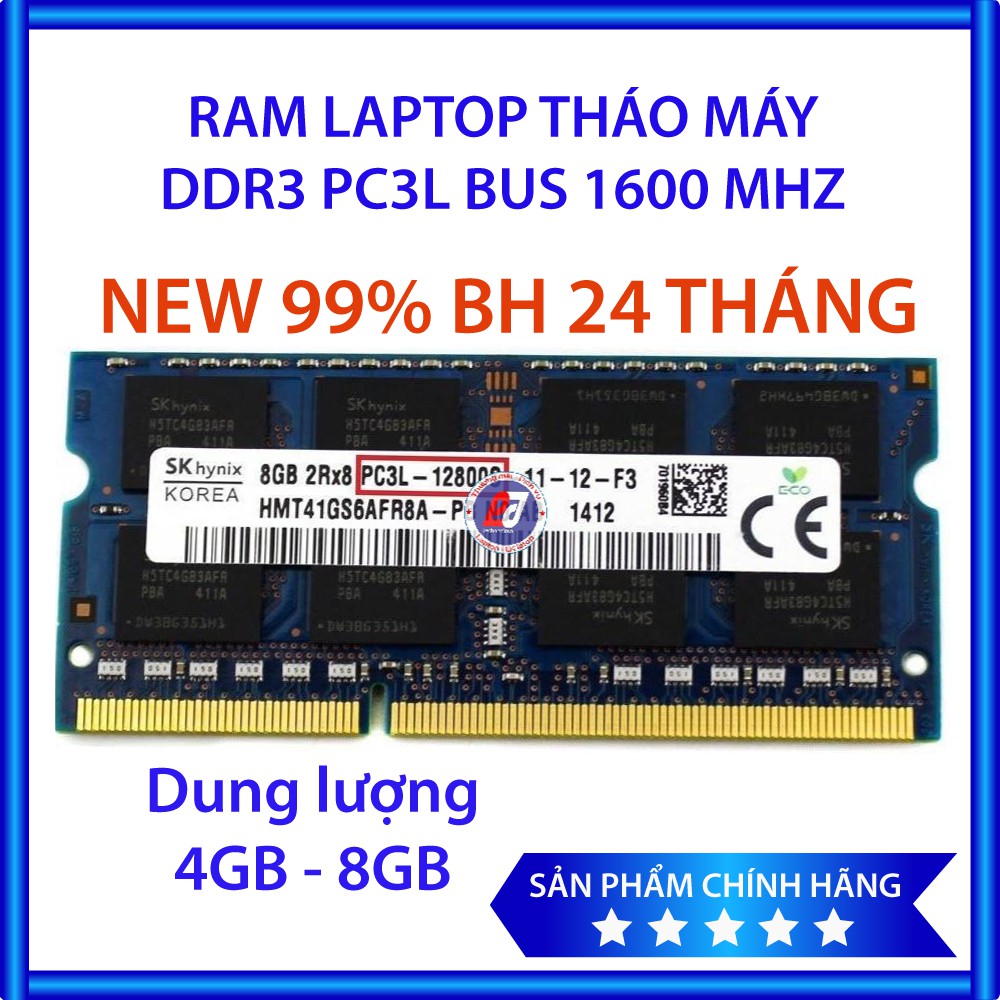 Ram laptop DDR3 (PC3L) 8GB/4GB  Bus 1600 Hàng tháo laptop giao hãng ngẫu nhiên BH 24 Tháng