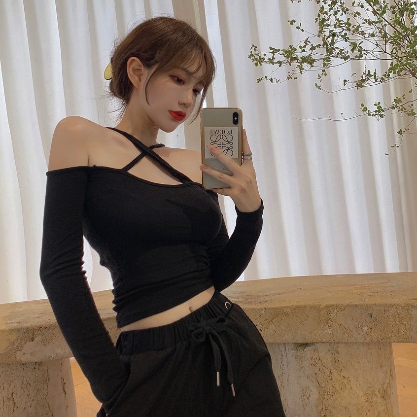 Áo Thun Nữ Tay Dài Hở Vai Ôm Dáng Phong Cách Hàn Quốc Mới