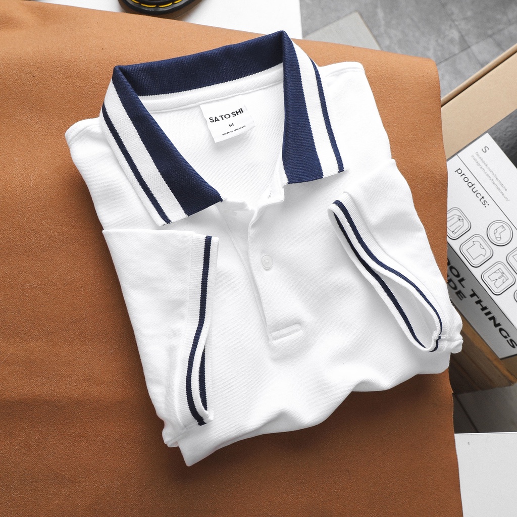 [Mã LTP50 giảm 50000 đơn 150000] Polo STS Diamond chất Pique dáng ôm màu Trắng Viền cổ xanh Lớn SAPL58 | Hẻm Store | | BigBuy360 - bigbuy360.vn