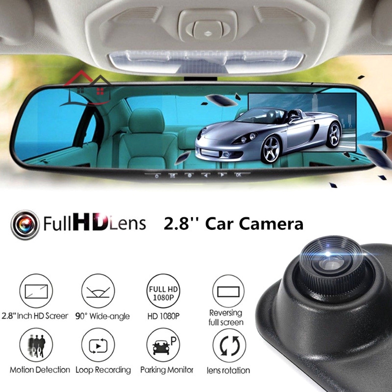 Camera hành trình màn hình lcd 2.8 inch tích hợp gương chiếu hậu tiện dụng cho xe hơi
