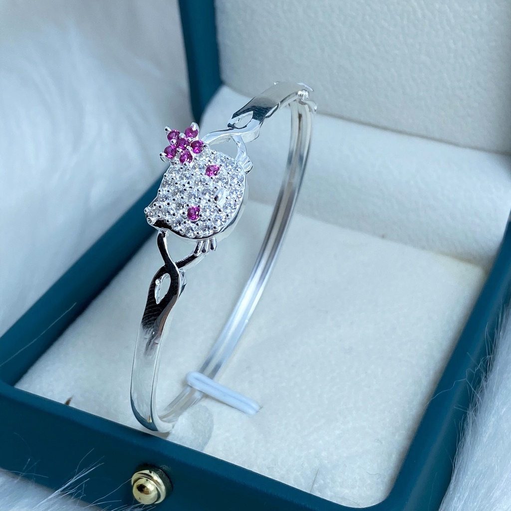 kiềng tay bạc ta cho bé gái hình mèo kytty đáng yêu - Trang sức bạc Evasilver
