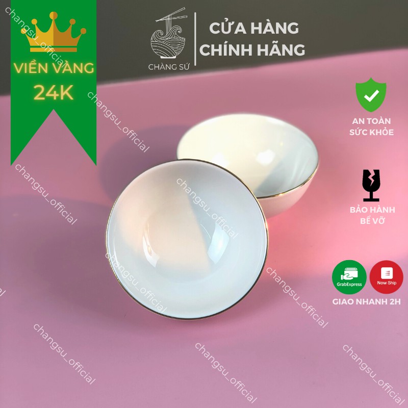 [Mã LIFEHLSALE2 giảm 10% đơn 0Đ] Bát chấm viền vàng thật 12k - Chén đựng gia vị nước chấm sứ Minh Châu đường kính 9cm