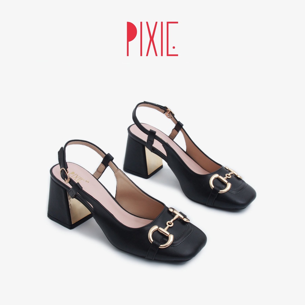 Giày Cao Gót 7cm Mũi Vuông Gắn Khoá Pixie X776