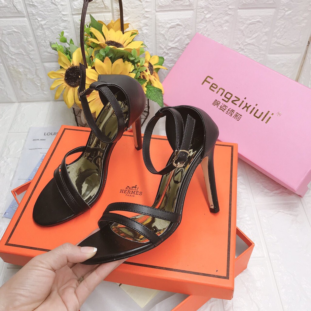 Sandal 2 quai mảnh chéo bít gót - 7P