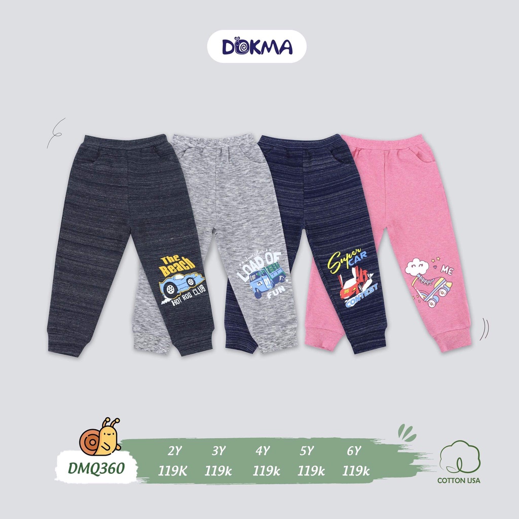 DMQ360 Quần dài bo ống kid Dokma vải cotton dày vừa (2-6T)