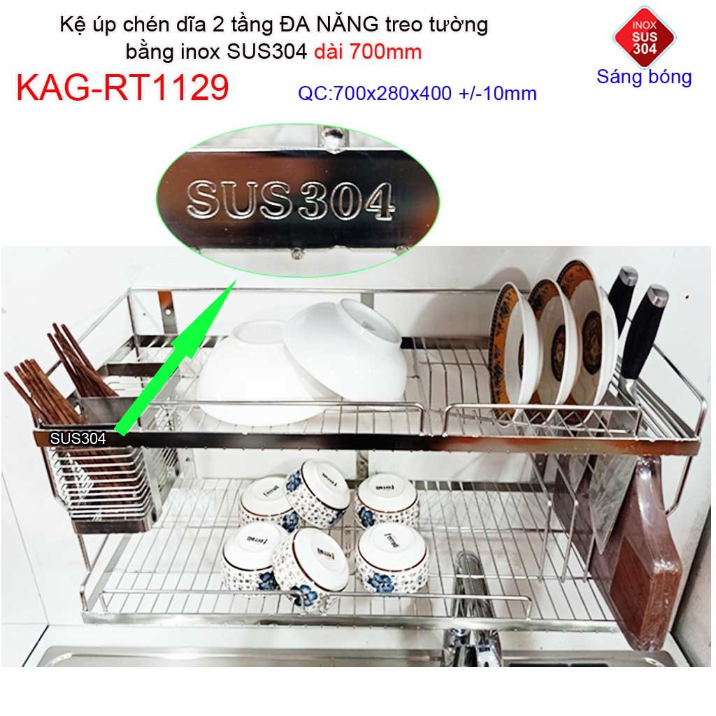 Kệ chén dĩa 7T inox 304, kệ úp chén dĩa inox KAG-RT1129