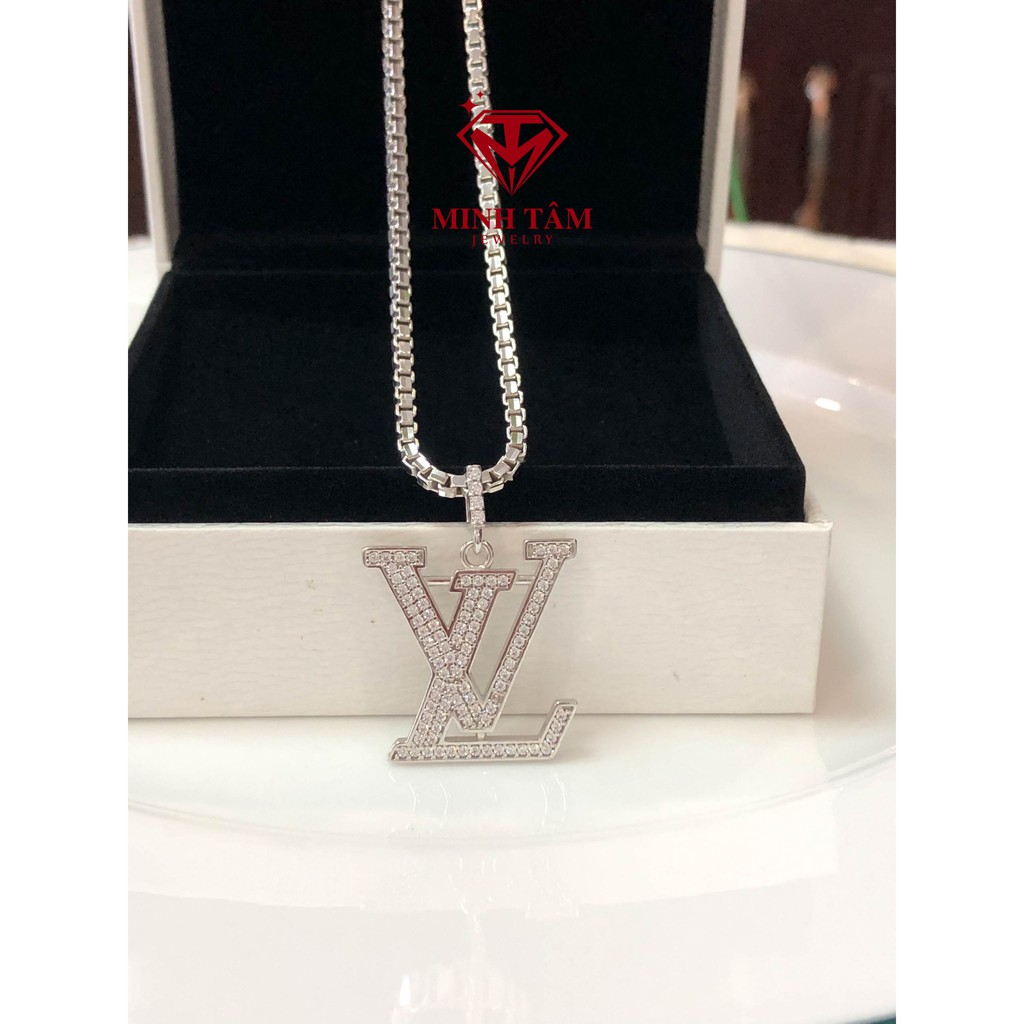 Bộ dây chuyền hộp bạc mặt Lv xi bạch kim cao cấp