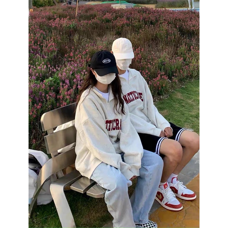 Áo Polo Dài Tay Cổ Bẻ Nam Nữ Chữ San Dáng Rộng Tay Bồng Chất Nỉ Lì Unisex