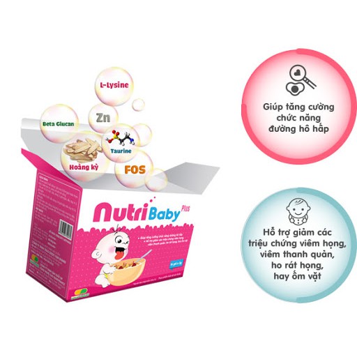 Nutri Baby Plus - hỗ trợ tăng cường sức đề kháng, nâng cao thể trạng cho trẻ, giảm các triệu chứng viêm họng, thanh quản